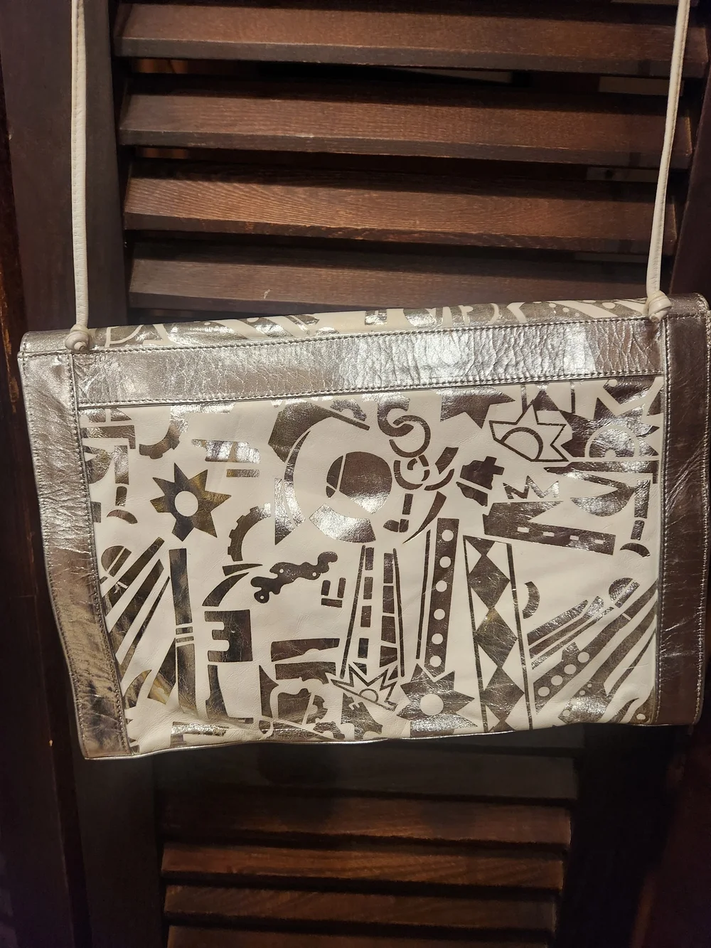 White and Silver Oversized Patterned Clutch